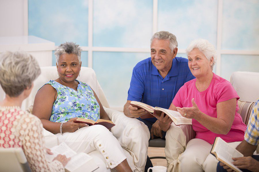 Senior-adult-friends-couple-during-bible-study-group.-508856027_sm Inspiration & Fellowship